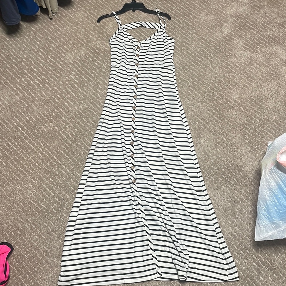 Long striped button down dress